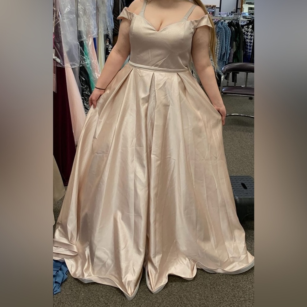 Elegant Corset Back Cream/Blush Ball Gown Plus